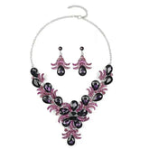 Luxury Purple Crystal Flower Jewelry Set for Women Rhinestone Stud Earrings & Necklace Wedding Party Accessory Bridal Gift by George Black