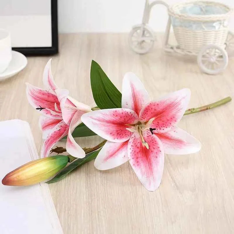 3Heads Artificial Flowers Lily Real Touch Fake Flowers for Wedding Home Party Garden Office Decoration Plastic Lily Faux Flowers by DSERS