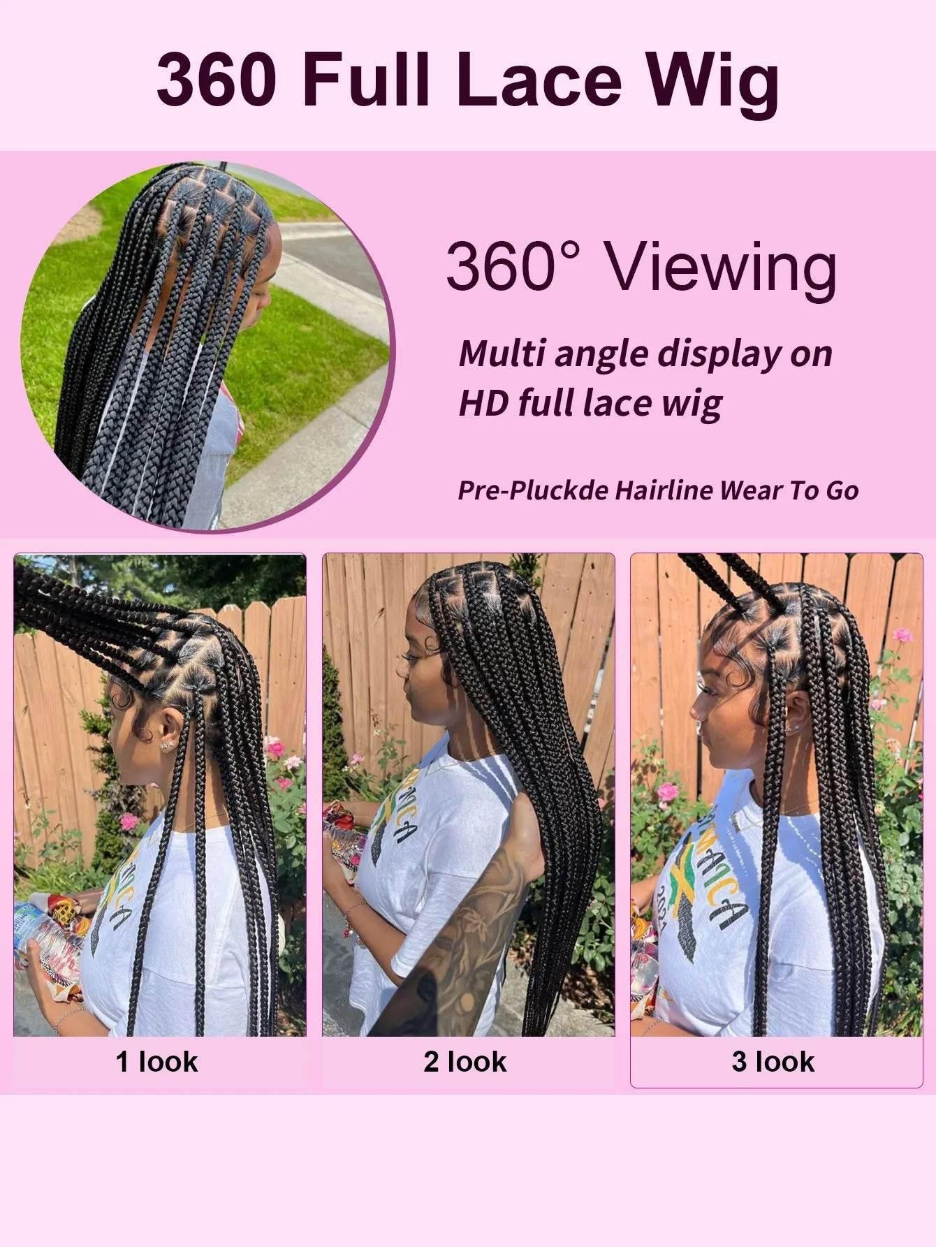 Tribal Synthetic Cornrow Braided Wigs Full Lace Wig 36Inches Knotless Jumbo Knotless Box Braids Wig Square Part For Black Women Braided Wigs by DSERS / AliHairs Store
