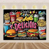Quick Food Theme Birthday Party Decoration Hamburger French Fries Pizza Background Banner Photography Backdrop Supplies Kid Gift by DSERS