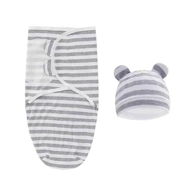 100% Organic Cotton Baby Swaddle Blanket Wrap Hat Set for Infant Adjustable Newborn Swaddle Baby Swaddle for 0-3 Month by DSERS