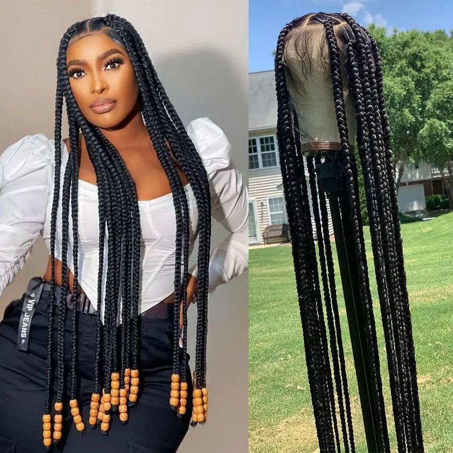 Tribal Synthetic Cornrow Braided Wigs Full Lace Wig 36Inches Knotless Jumbo Knotless Box Braids Wig Square Part For Black Women Braided Wigs by DSERS / AliHairs Store