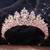 Baroque Pink Crystal Beads Bridal Crowns Handmade Tiaras Bride Headbands Rhinestone Diadem Queen Crown Wedding Hair Accessories Tiaras by DSERS