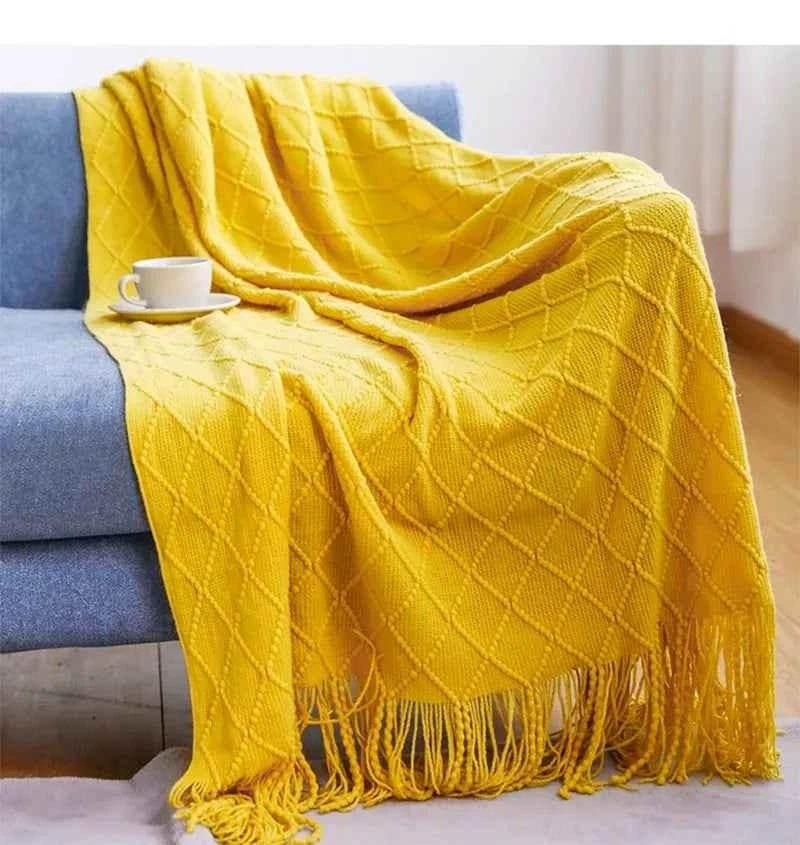 Bohemian Couch Blanket Large Knitted Tassel Throw for Bed Chair Sofa Couch Cover All-Season Blankets Home Decor Soft Comfortable by DSERS