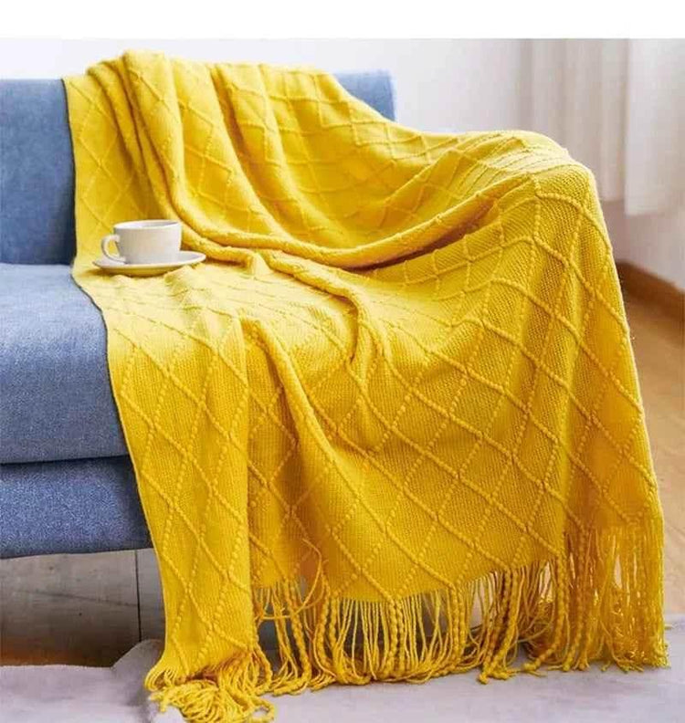 Bohemian Couch Blanket Large Knitted Tassel Throw for Bed Chair Sofa Couch Cover All-Season Blankets Home Decor Soft Comfortable by DSERS
