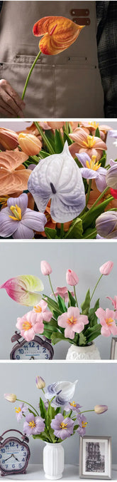 10Pc/lot PU Artificial Flowers Anthurium Bridal Bouquet Wedding Decoration Fake Palm Flowers Home Party Table Floral Arrangement by DSERS
