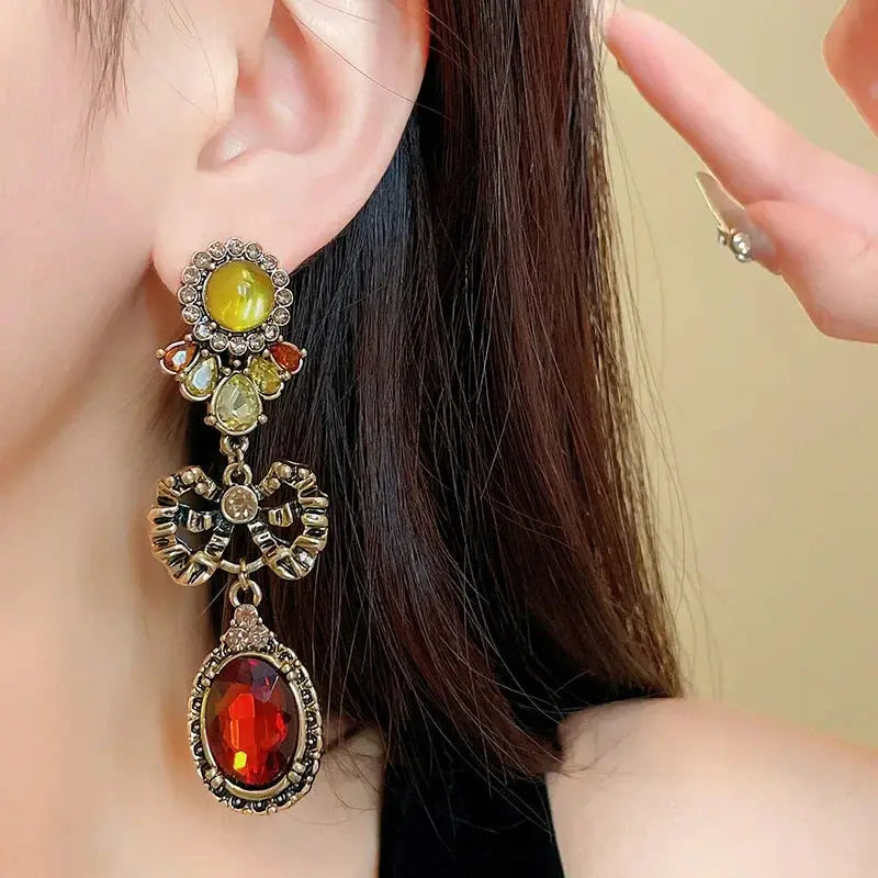 Draweye Bows Earrings for Women Medieval Palace Style Vintage Korean Fashion Aretes De Mujer Geometric Elegant Jewelry Earrings by DSERS