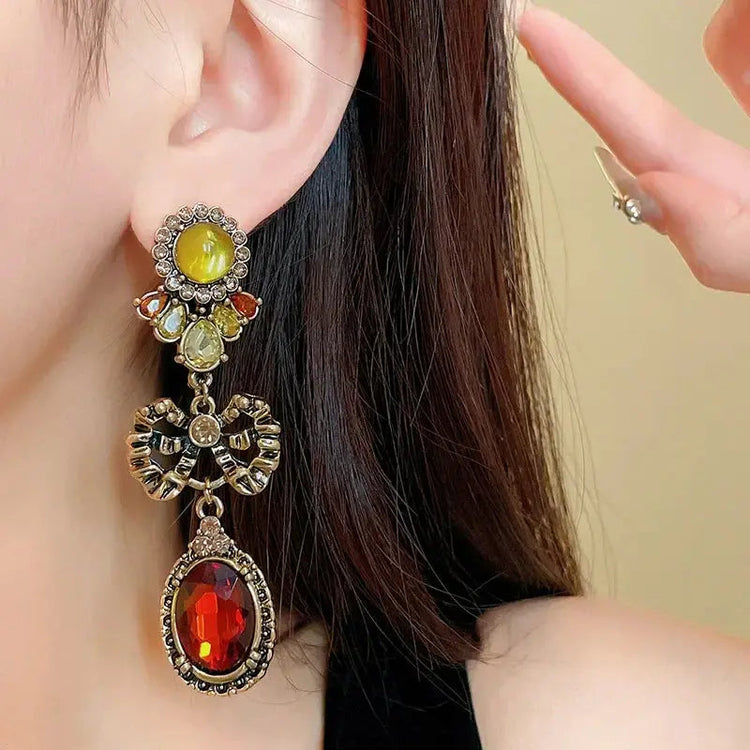 Draweye Bows Earrings for Women Medieval Palace Style Vintage Korean Fashion Aretes De Mujer Geometric Elegant Jewelry Earrings by DSERS