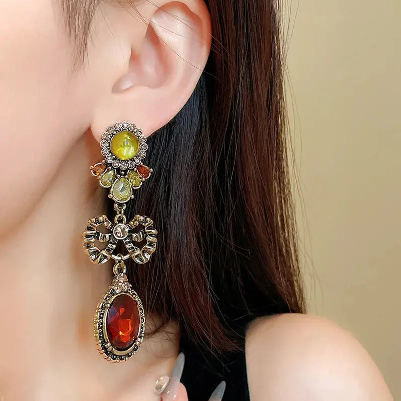 Draweye Bows Earrings for Women Medieval Palace Style Vintage Korean Fashion Aretes De Mujer Geometric Elegant Jewelry Earrings by DSERS