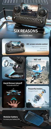K500MAX Drone Fighter Jet 4k HD Professional Drone Camera WIFI Fpv Aircraft Quadcopte Aerial Photography Drone Birthday Toys Jet Fighter Toy by DSERS
