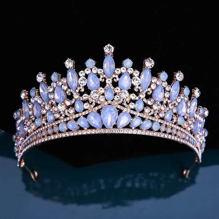 Baroque Pink Opal Crystal Bridal Crown Royal Queen Tiaras Rhinestone Pageant Prom Diadem Princess Wedding Crown Hair Accessories Tiaras by DSERS