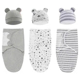 100% Organic Cotton Baby Swaddle Blanket Wrap Hat Set for Infant Adjustable Newborn Swaddle Baby Swaddle for 0-3 Month by DSERS