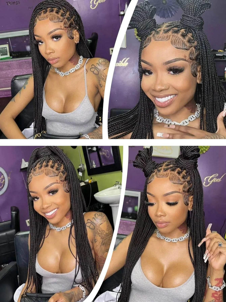 Small Square Knotless Box Braided Wig With Baby Hair Synthetic Full Lace Cornrow Braids Wigs Goddess Braided Wig For Black Women Braided Wig by DSERS / AliHairs Store