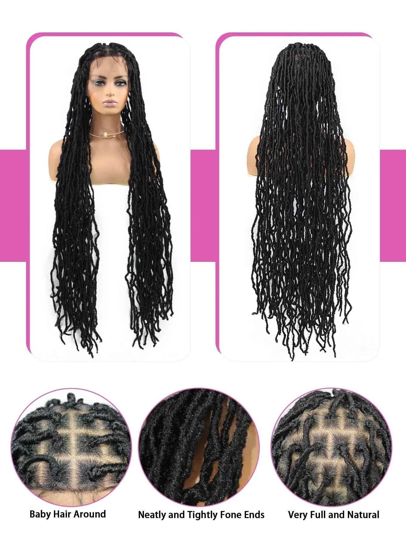 Synthetic Lace Braided Wigs Faux Locs Lace Front Wig for Women Butterfly Locs Braids Wig Long Dreadlocks Free Part 40 Inch Braided Wigs by DSERS / AliHairs Store
