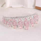 Baroque Green Pink Opal Wedding Headband Crystal Bridal Crown Tiara Hair Jewelry Accessories Women Rhinestone Royal Queen Diadem Tiaras by DSERS