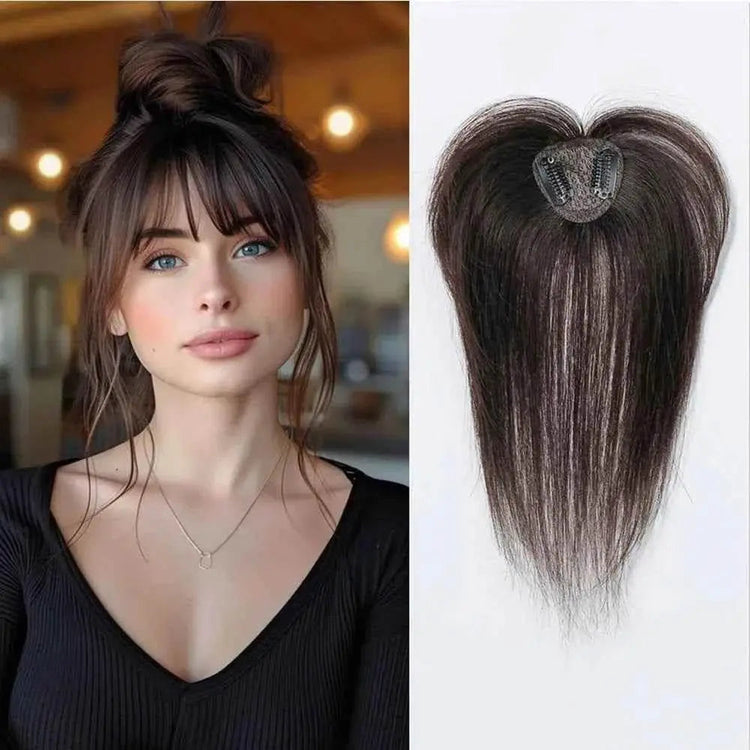 100% Remy Human Hair Toppers with Bangs Light Brown Hairpieces 3D Wispy Human Hair Bangs for Women Thin Hair Real Human Hair Topper Clip In Hair Accessories by Zopi / AliExpress