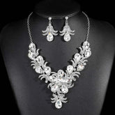 Luxury Purple Crystal Flower Jewelry Set for Women Rhinestone Stud Earrings & Necklace Wedding Party Accessory Bridal Gift by George Black