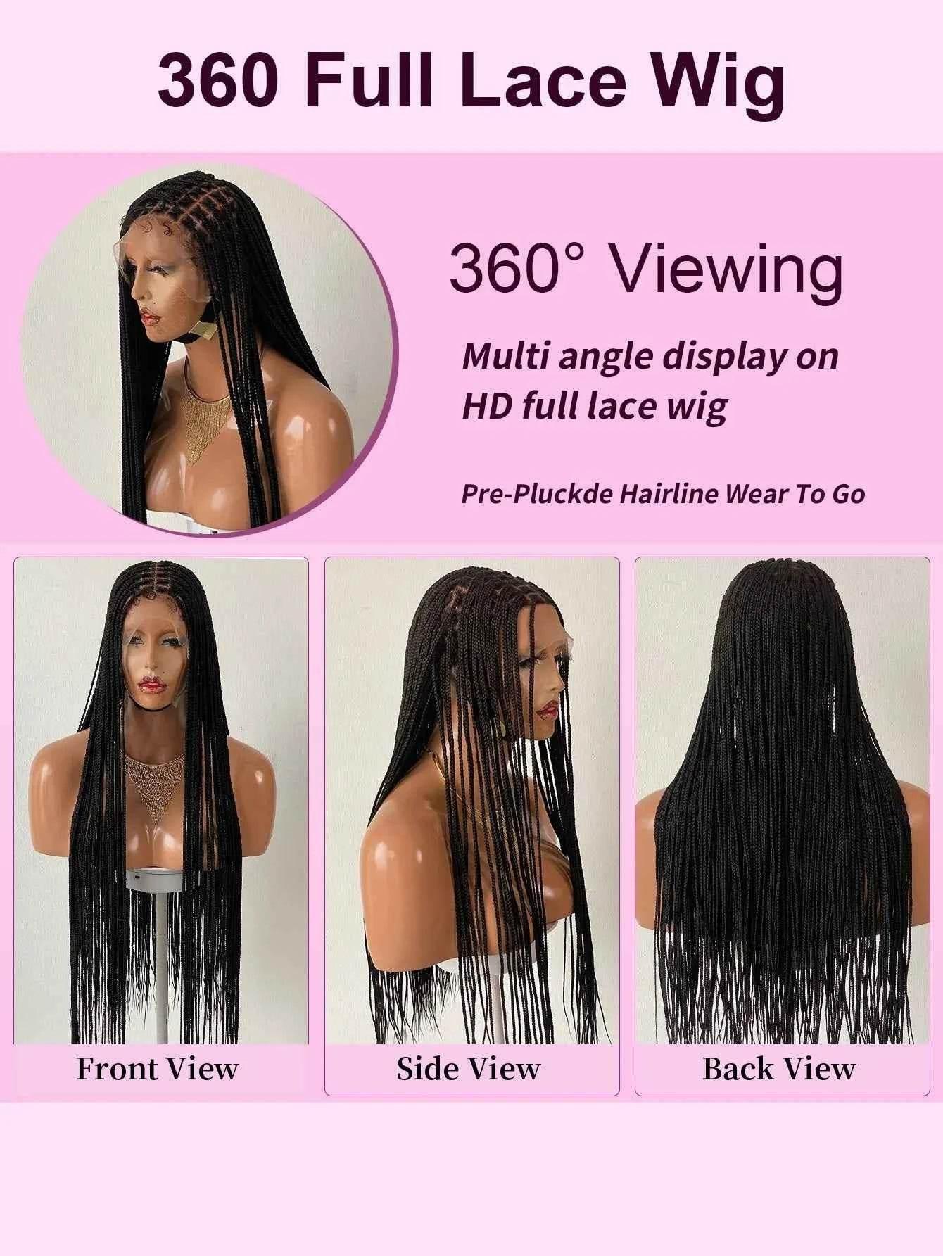 36Inch Cornrow Braided Wigs Synthetic Full Lace Knotless Braided Lace Wig With Baby Hair Small Part Braids Wig For Black Women Braided Wigs by DSERS / AliHairs Store