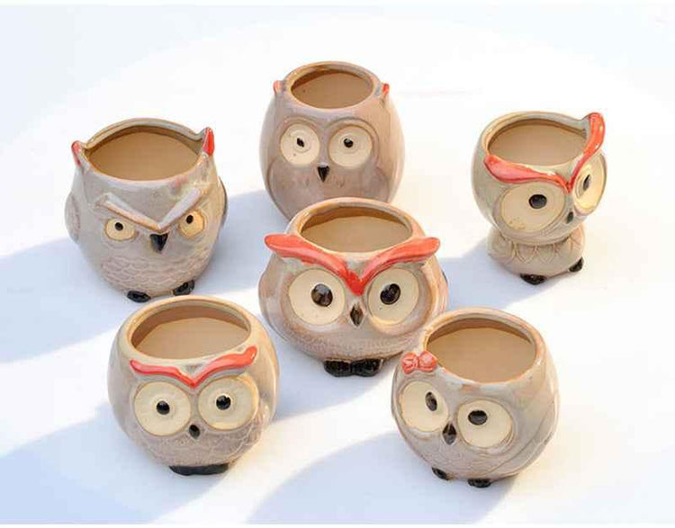 Ceramic Owl Flower Pot Garden Office Decoration Succulent Mini Owl Flowerpot Cute Animal Flowerpot Cactus Plants Planters by DSERS
