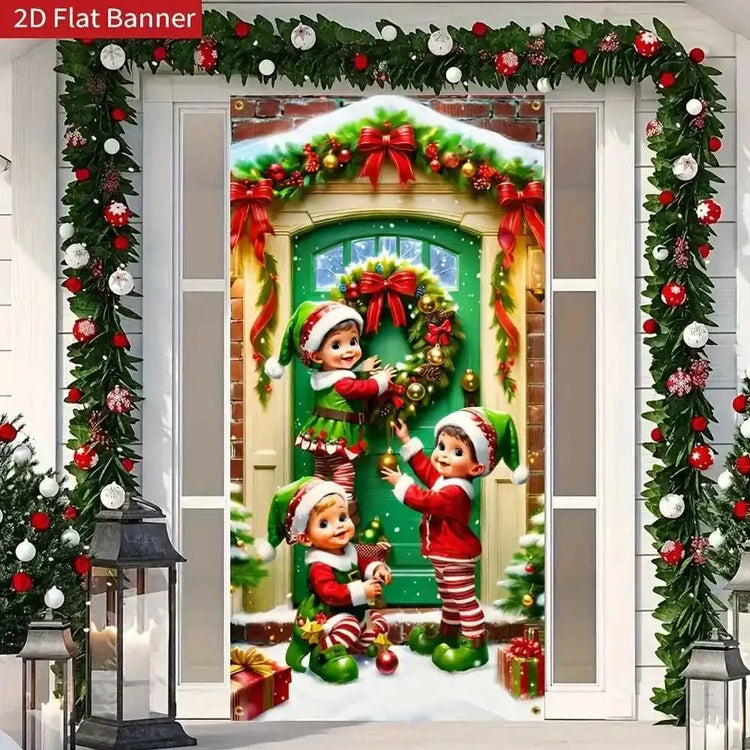 2D door signs, Christmas fairy doors, holiday door curtain flags, family front door signs, porch garden decorations by DSERS