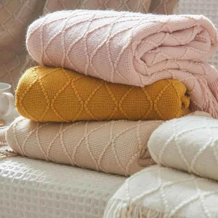 Bohemian Couch Blanket Large Knitted Tassel Throw for Bed Chair Sofa Couch Cover All-Season Blankets Home Decor Soft Comfortable by DSERS
