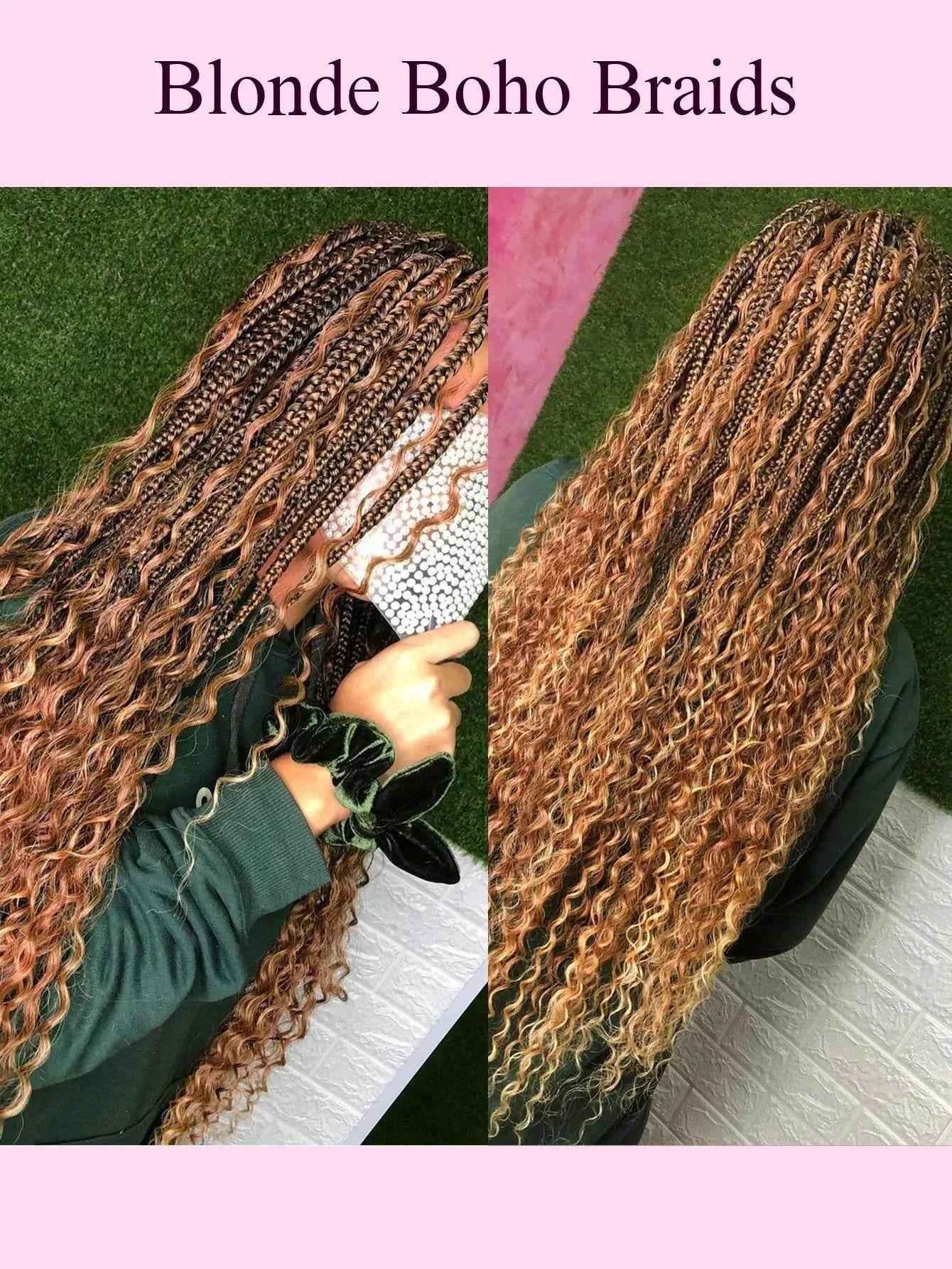Synthetic Blonde Goddess Boho Box Braided Wigs For Women Braided Full Lace Wig With Curly Hair Ends Big Part Knotless Box Braids Wigs by DSERS / AliHairs Store