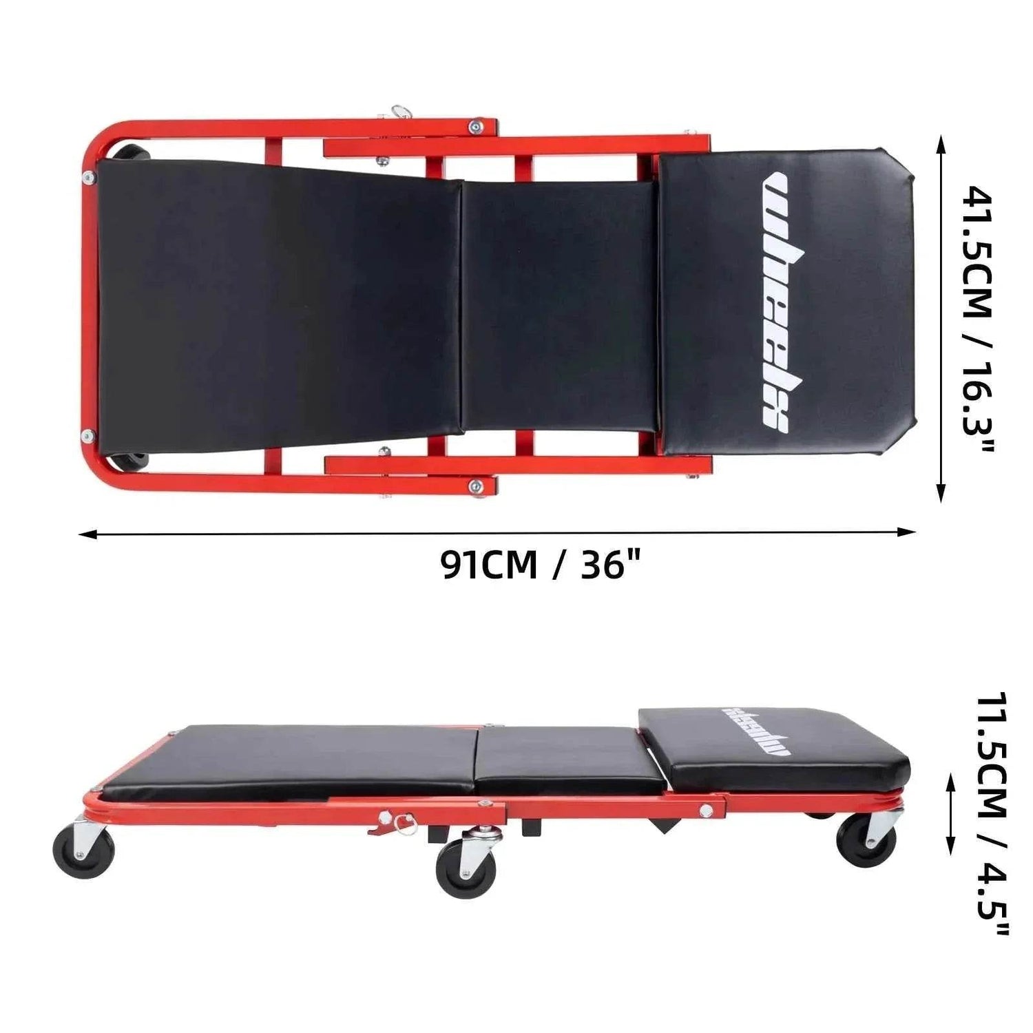3-in-1 Rolling Mechanic Creeper Z Seat, Foldable Garage Chair Lay Down Sit Lean Back, Under Car Shop Auto Repair, Red Black Mechanic Creeper by DSERS
