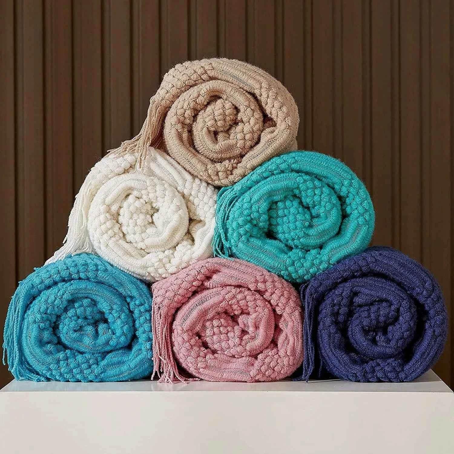Bohemian Couch Blanket Large Knitted Tassel Throw for Bed Chair Sofa Couch Cover All-Season Blankets Home Decor Soft Comfortable by DSERS