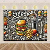 Quick Food Theme Birthday Party Decoration Hamburger French Fries Pizza Background Banner Photography Backdrop Supplies Kid Gift by DSERS