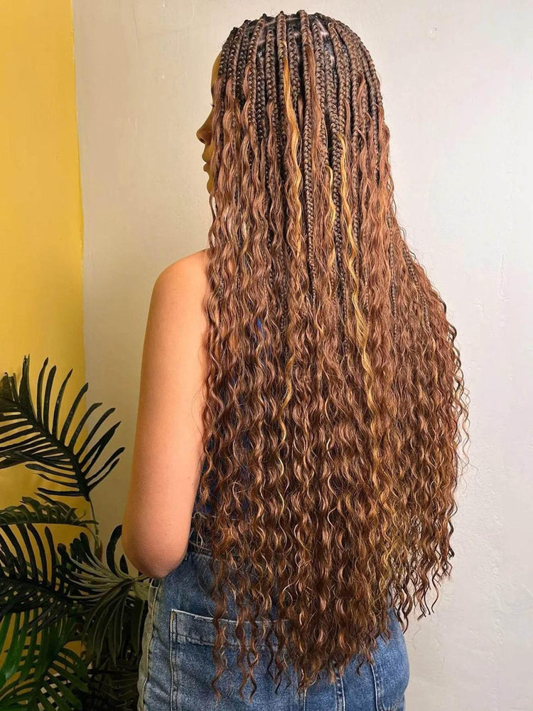Boho Knotless Braided Wigs Synthetic Full Lace Braids With Curly Hair Ends Goddess Ombre Blonde Box Braided Wigs With Baby Hair Braided Wigs by DSERS / AliHairs Store