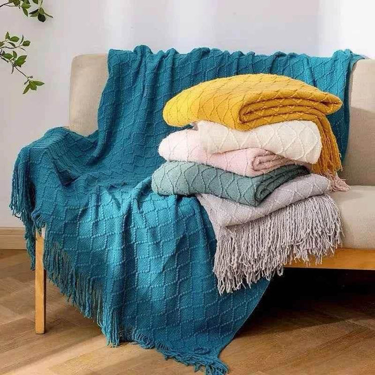 Bohemian Couch Blanket Large Knitted Tassel Throw for Bed Chair Sofa Couch Cover All-Season Blankets Home Decor Soft Comfortable by DSERS