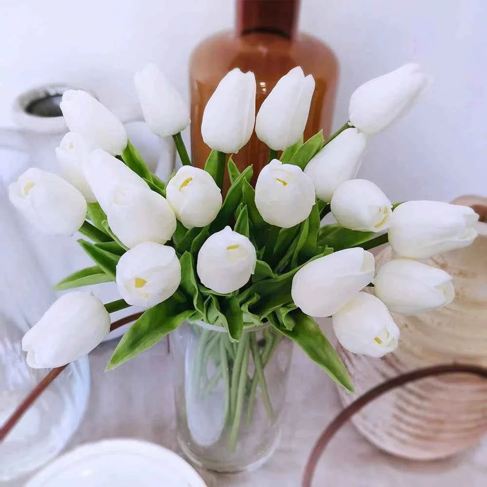 5 Pieces Tulips Artificial Flowers Bunch Home Decor Real Touch Tulip Flowers for Decoration Wedding Bridal Bouquet Fake Flowers by DSERS