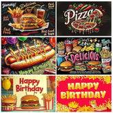 Quick Food Theme Birthday Party Decoration Hamburger French Fries Pizza Background Banner Photography Backdrop Supplies Kid Gift by DSERS