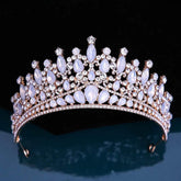 Baroque Pink Opal Crystal Bridal Crown Royal Queen Tiaras Rhinestone Pageant Prom Diadem Princess Wedding Crown Hair Accessories Tiaras by DSERS