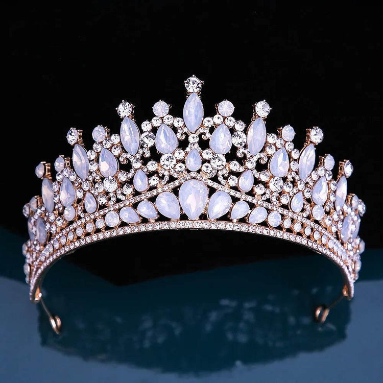 Baroque Pink Opal Crystal Bridal Crown Royal Queen Tiaras Rhinestone Pageant Prom Diadem Princess Wedding Crown Hair Accessories Tiaras by DSERS