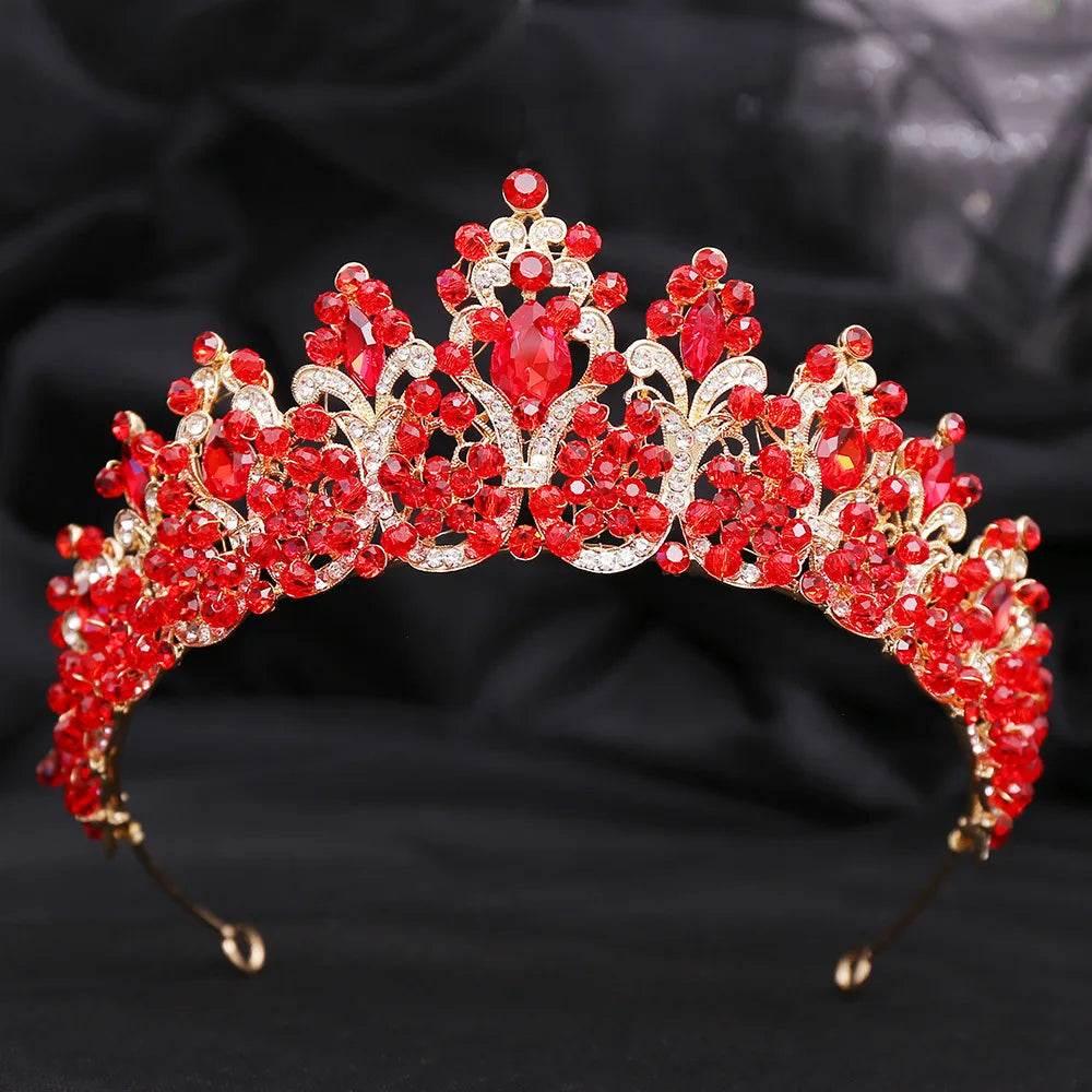 Baroque Pink Crystal Beads Bridal Crowns Handmade Tiaras Bride Headbands Rhinestone Diadem Queen Crown Wedding Hair Accessories Tiaras by DSERS
