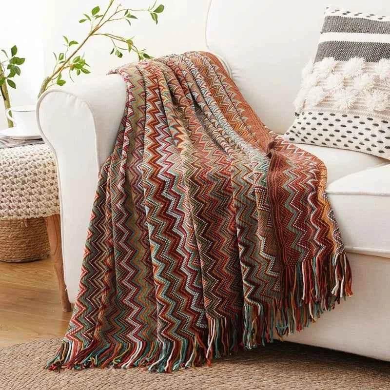 Bohemian Couch Blanket Large Knitted Tassel Throw for Bed Chair Sofa Couch Cover All-Season Blankets Home Decor Soft Comfortable by DSERS