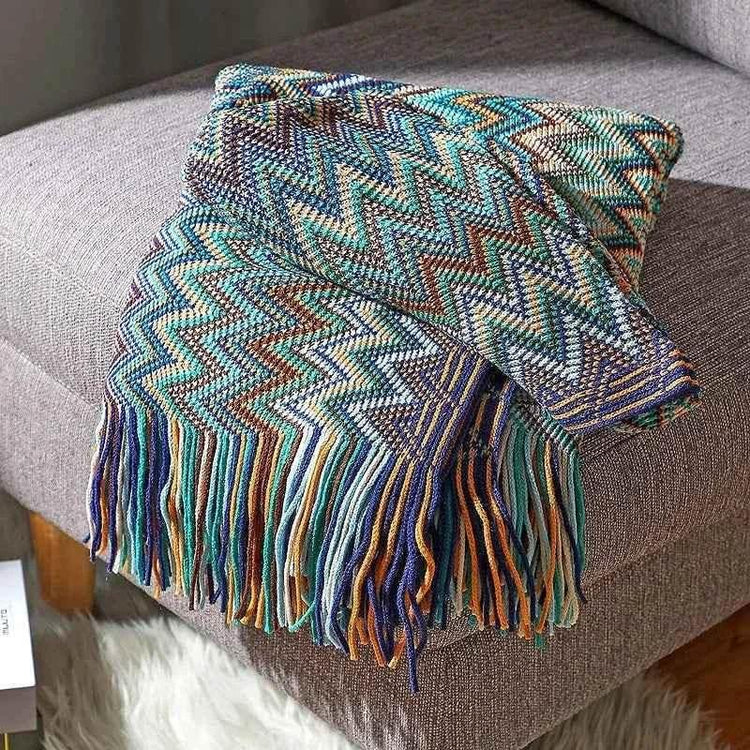 Bohemian Couch Blanket Large Knitted Tassel Throw for Bed Chair Sofa Couch Cover All-Season Blankets Home Decor Soft Comfortable by DSERS