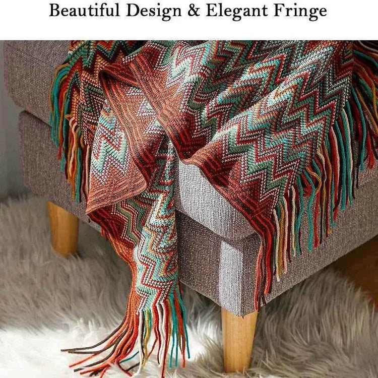 Bohemian Couch Blanket Large Knitted Tassel Throw for Bed Chair Sofa Couch Cover All-Season Blankets Home Decor Soft Comfortable by DSERS