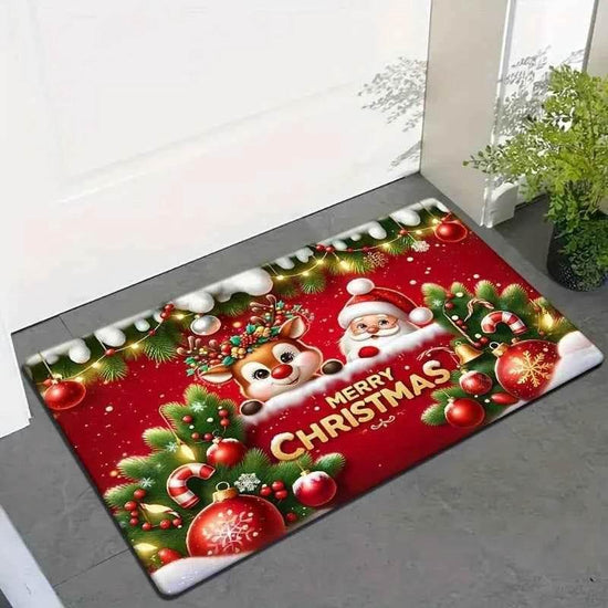VIKAMA Red Flannel Christmas Santa Claus Entryway Rug Welcome Floor Mat Entrance Carpet Christmas Ornament Living Room Rugs by DSERS