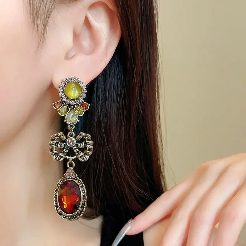 Draweye Bows Earrings for Women Medieval Palace Style Vintage Korean Fashion Aretes De Mujer Geometric Elegant Jewelry Earrings by DSERS