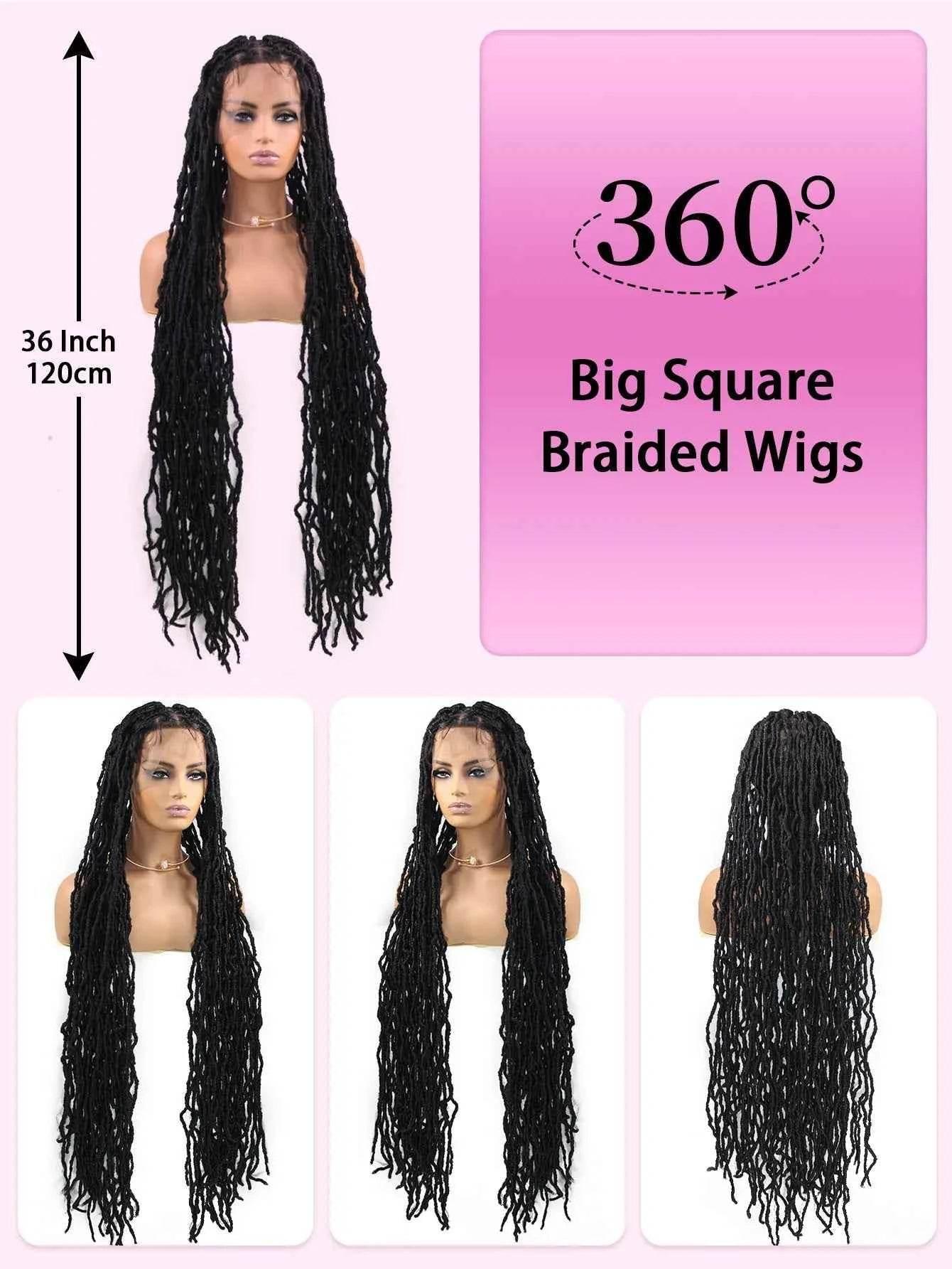 Synthetic Lace Braided Wigs Faux Locs Lace Front Wig for Women Butterfly Locs Braids Wig Long Dreadlocks Free Part 40 Inch Braided Wigs by DSERS / AliHairs Store