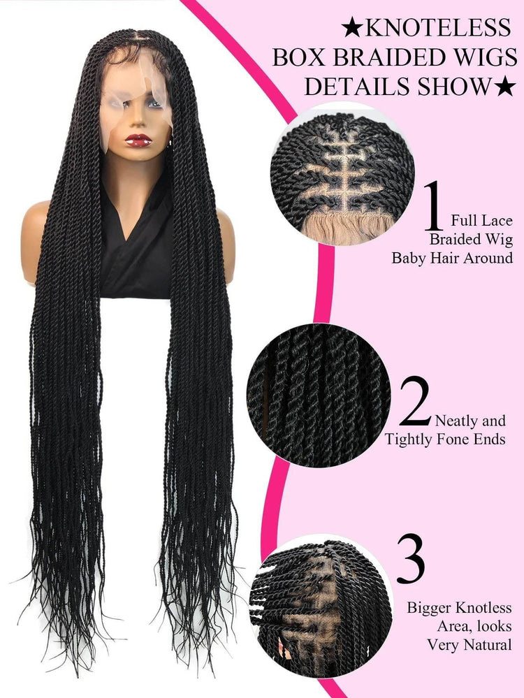 Synthetic Twisted Braided Wig Goddess Full Lace Small Box Knotless Braids For Black African Women Long 36 inch Senegalese Twists Braided Wigs by DSERS / AliHairs Store