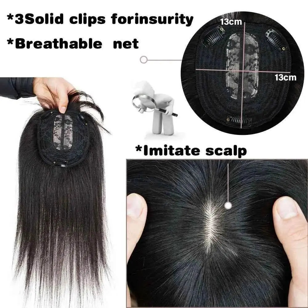 Doreen 13*13cm 8" 12" 16" Topper Human Hair Bangs Real Remy Human Hair Toppers for Women With Thin Hair Silk Base with Hair Weft Hair Accessories by Zopi / AliExpress