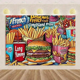 Quick Food Theme Birthday Party Decoration Hamburger French Fries Pizza Background Banner Photography Backdrop Supplies Kid Gift by DSERS