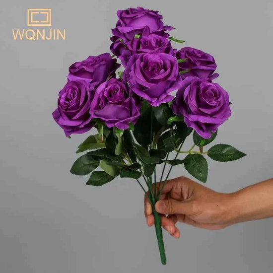 9 Heads Purple Artificial Flowers Home Decoration 9 Colors by DSERS