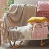 Bohemian Couch Blanket Large Knitted Tassel Throw for Bed Chair Sofa Couch Cover All-Season Blankets Home Decor Soft Comfortable by DSERS