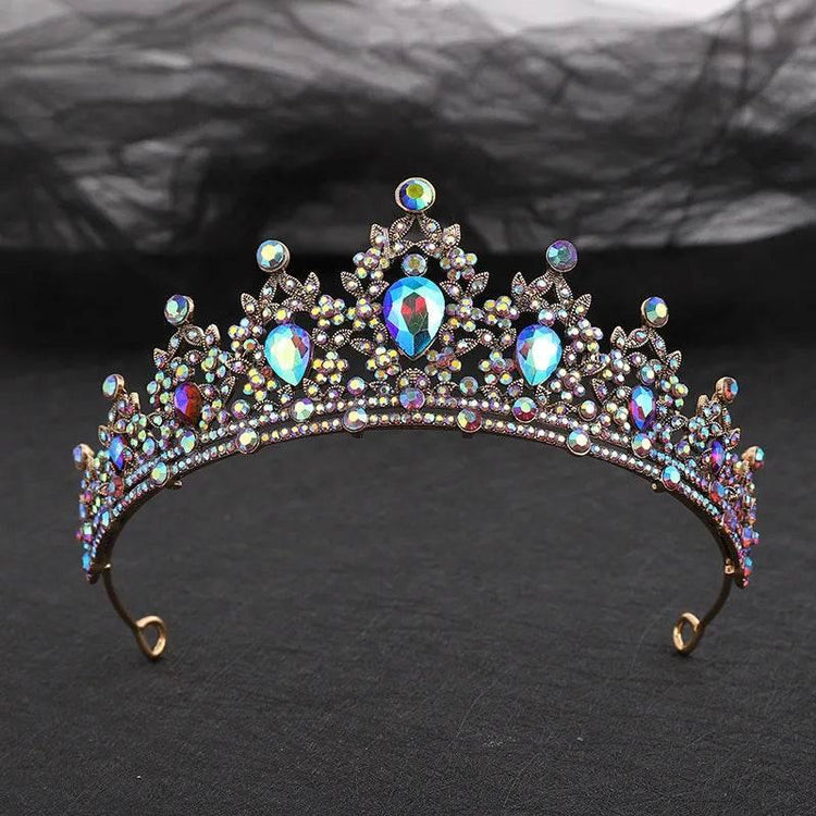 Baroque Gold Color Champagne Crystal Heart Bridal Tiara Crown Rhinestone Pageant Diadem Veil Tiara Headband Wedding Hair Jewelry Tiaras by DSERS