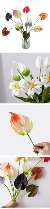 10Pc/lot PU Artificial Flowers Anthurium Bridal Bouquet Wedding Decoration Fake Palm Flowers Home Party Table Floral Arrangement by DSERS