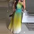 Women O-neck Lace Up Backless Holiday Dress Elegant High Waist Loose Party Dresses New Gradient Printed Pleated Long Dress women dress by DSERS